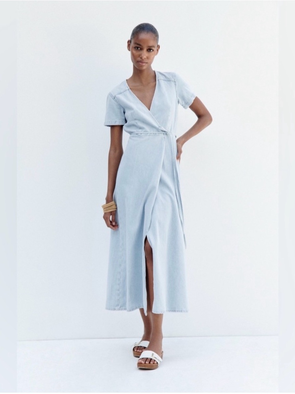 Zara Light Denim Wrap Maxi Dress